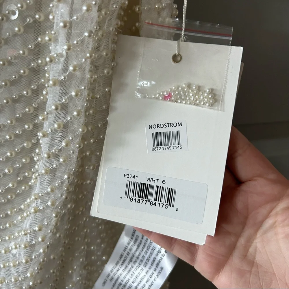 NWT Mac Duggal 93741 Pearl Sequin One Shoulder Asymmetrical White Midi Gown - Picture 6 of 9